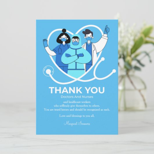 Hartelijk dank voor uw artsen en verpleegkundigen bedankkaart (Staand voorkant)