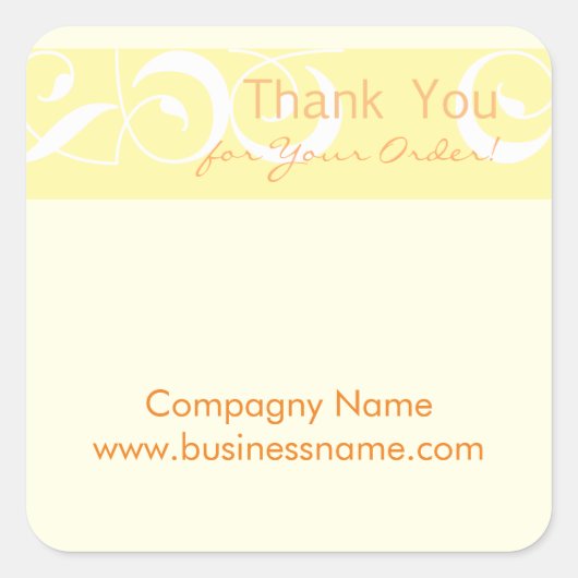 Hartelijk dank voor uw bestelling Corporate Yellow Vierkante Sticker (Voorkant)