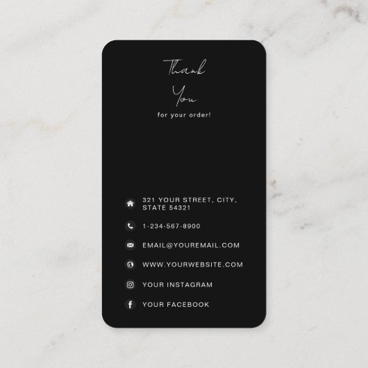 Hartelijk dank voor uw bestelling en pictogrammen  visitekaartje (Achterkant)