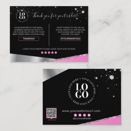 Hartelijk dank voor uw bestelling Glam Pink Diamon Visitekaartje (Voorkant / Achterkant)