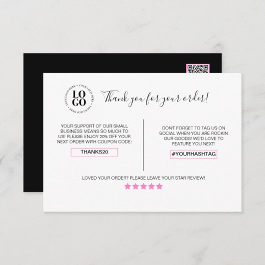 Hartelijk dank voor uw bestelling Kortingskaart vo Bedankkaart (Voorkant / Achterkant)