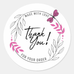 Hartelijk dank voor uw bestelling met de roze vlin ronde sticker