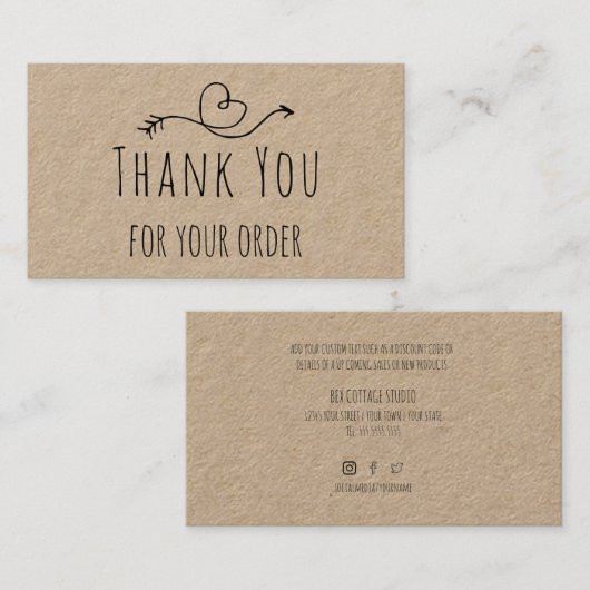 Hartelijk dank voor uw bestelling over Kraft Paper Visitekaartje (Voorkant / Achterkant)