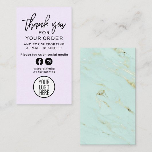 Hartelijk dank voor uw bestelling Paars en Mint Ma Visitekaartje (Voorkant / Achterkant)