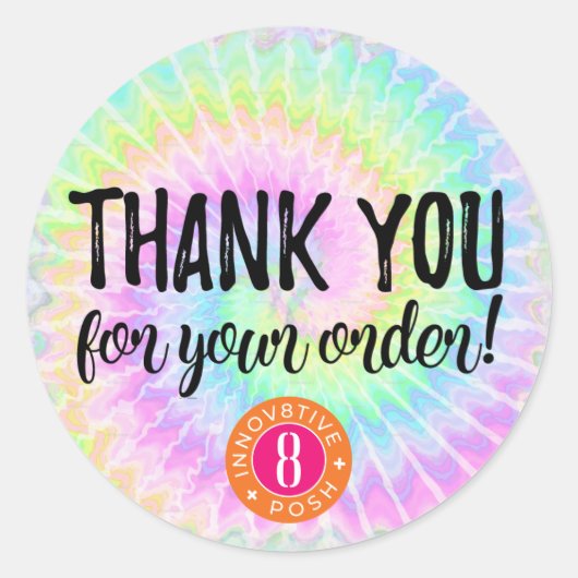 Hartelijk dank voor uw bestelling, zoals kleurstof ronde sticker (Voorkant)