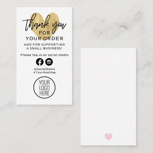 Hartelijk dank voor uw bestelling, zwart en gouden visitekaartje (Voorkant / Achterkant)
