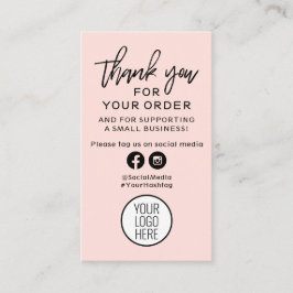 Hartelijk dank voor uw bestelling, zwart en roze visitekaartje