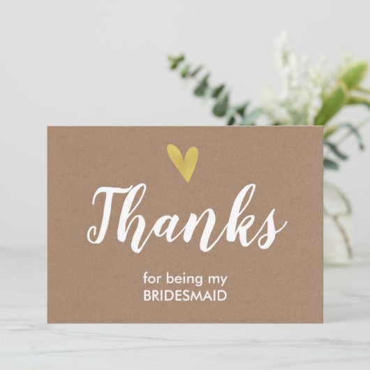 Hartelijk dank voor uw Bridesmaid-kaart | Kraft Bedankkaart (Staand voorkant)