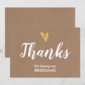 Hartelijk dank voor uw Bridesmaid-kaart | Kraft Bedankkaart (Voorkant / Achterkant)