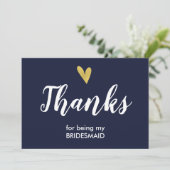Hartelijk dank voor uw Bridesmaid-kaart | marine Bedankkaart (Staand voorkant)