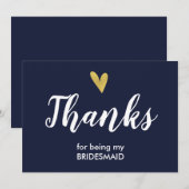 Hartelijk dank voor uw Bridesmaid-kaart | marine Bedankkaart (Voorkant / Achterkant)