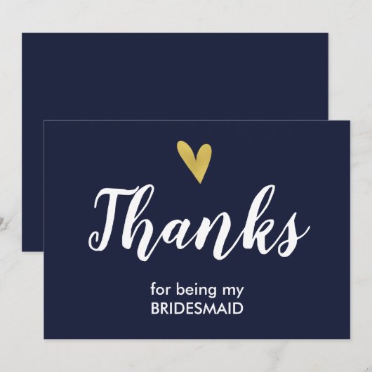 Hartelijk dank voor uw Bridesmaid-kaart | marine Bedankkaart (Voorkant / Achterkant)