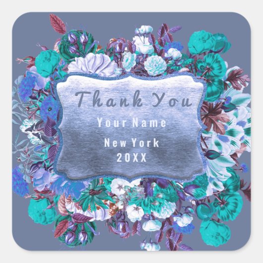 Hartelijk dank voor uw bruiloft Gold Lijst Roos Fl Vierkante Sticker (Voorkant)