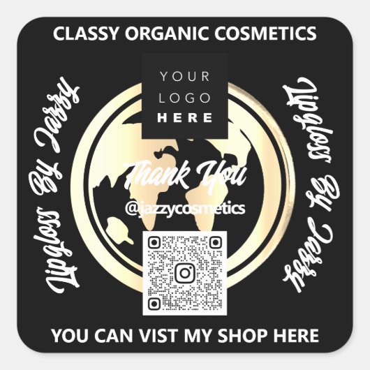 Hartelijk dank voor uw Business QR Code Logo Gold  Vierkante Sticker (Voorkant)