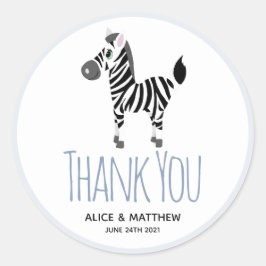 Hartelijk dank voor uw Cute Blue Zebra-Baby shower Ronde Sticker