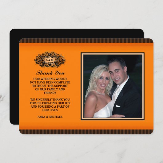 Hartelijk dank voor uw fotokaart - Oranje en zwart Bedankkaart (Voorkant / Achterkant)