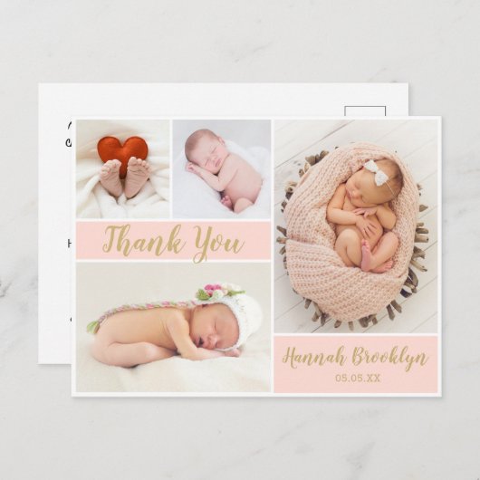 Hartelijk dank voor uw kalligrafie 4 Fotocollage g Aankondigingskaart (Voorkant / Achterkant)