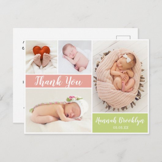 Hartelijk dank voor uw kalligrafie 4 Fotocollage g Aankondigingskaart (Voorkant / Achterkant)