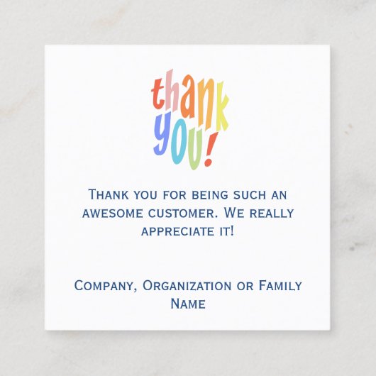 Hartelijk dank voor uw kleurrijke Typografische Vierkante Visitekaartje (Achterkant)