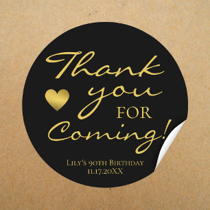 Hartelijk dank voor uw komst Gold Script Birthday  Ronde Sticker