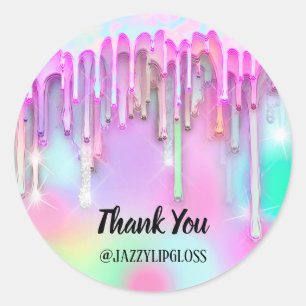 Hartelijk dank voor uw naam Roze Drip Holografen Ronde Sticker