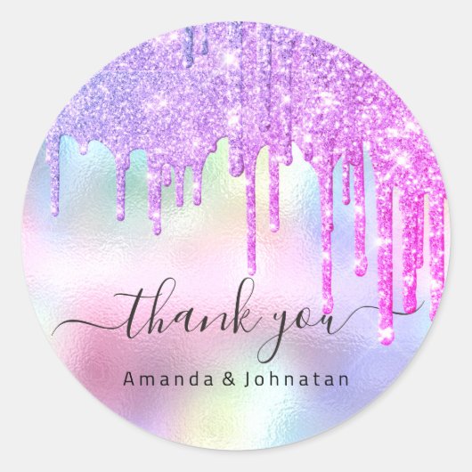 Hartelijk dank voor uw naam Wedding Glitter Hologr Ronde Sticker (Voorkant)