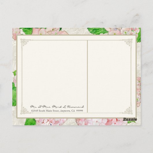 Hartelijk dank voor uw opmerkingen Roze Hydrangea  Briefkaart (Achterkant)