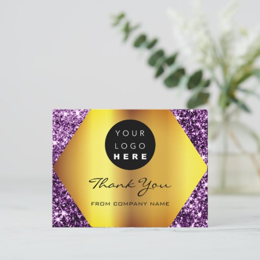 Hartelijk dank voor uw Paars Gold Logo Briefkaart (Staand voorkant)