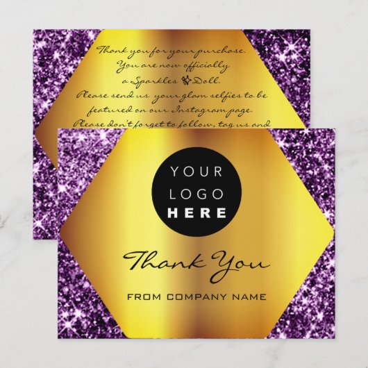 Hartelijk dank voor uw Paars Gold Logo Briefkaart (Voorkant / Achterkant)