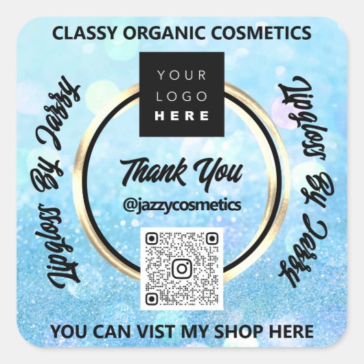 Hartelijk dank voor uw QR-code Logo Blue Spark Gli Vierkante Sticker (Voorkant)