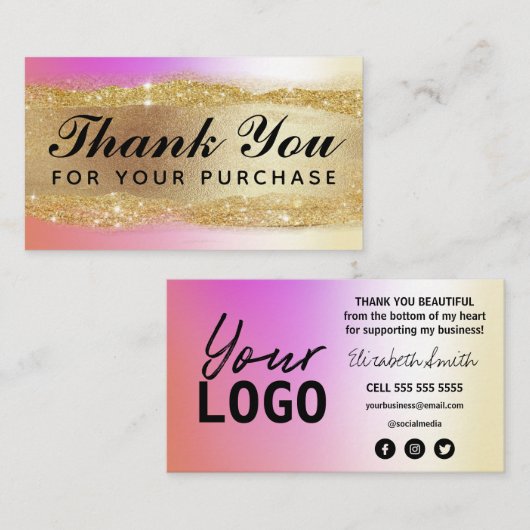 Hartelijk dank voor uw Roze holografische kaarten Visitekaartje (Voorkant / Achterkant)