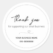 Hartelijk dank voor uw steun aan het kleinbedrijf ronde sticker (Voorkant)