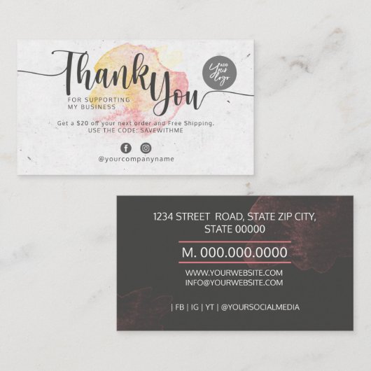 Hartelijk dank voor uw steun aan mijn bedrijf visitekaartje (Voorkant / Achterkant)