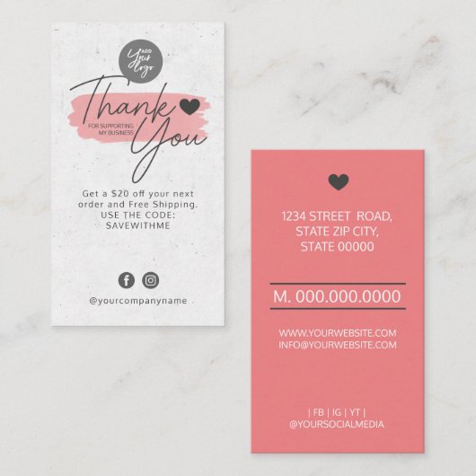 Hartelijk dank voor uw steun aan mijn bedrijf visitekaartje (Voorkant / Achterkant)