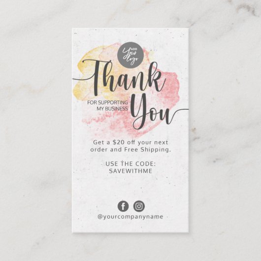 Hartelijk dank voor uw steun aan mijn bedrijf visitekaartje (Voorkant)