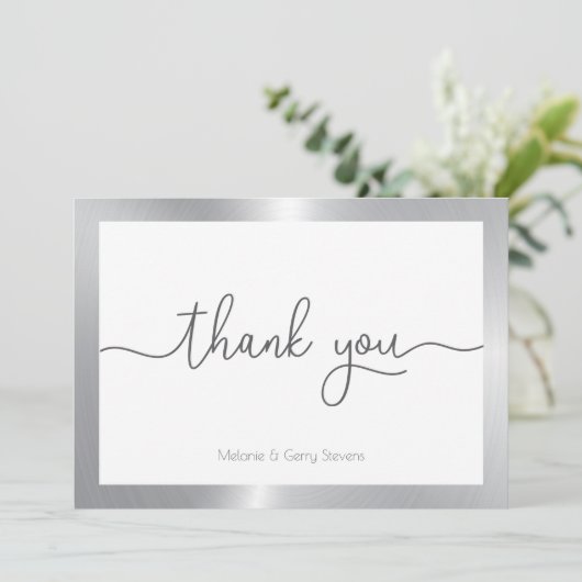 Hartelijk dank voor uw typografie, zilver en witte bedankkaart (Staand voorkant)
