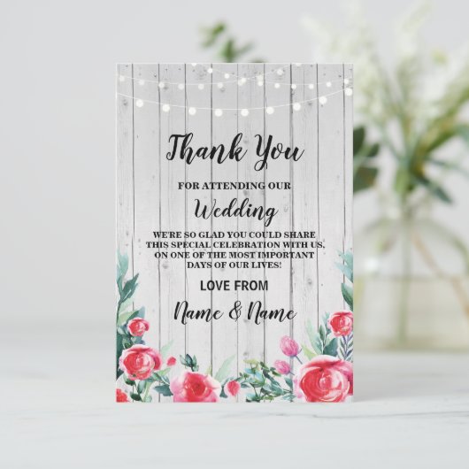 Hartelijk dank voor uw Verloving Wedding Red Roses Bedankkaart (Staand voorkant)