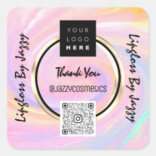 Hartelijk dank voor uw zakelijke QR-code roze holo Vierkante Sticker