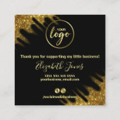 Hartelijk dank voor uw zwarte goudglitter-aankoop vierkante visitekaartje (Achterkant)