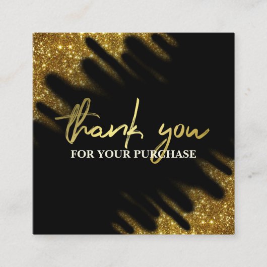 Hartelijk dank voor uw zwarte goudglitter-aankoop vierkante visitekaartje (Voorkant)