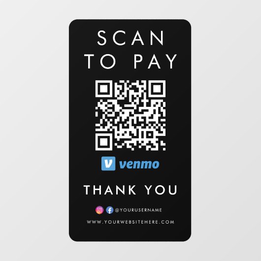 Hartelijk dank voor Venmo Modern Scan om QR Code B Raamsticker (Vel)