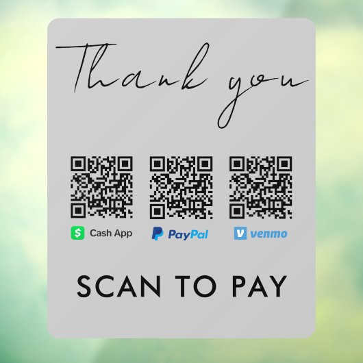 Hartelijk dank voor Venmo Paypal CashApp Scan om g Raamsticker (Vel 3)
