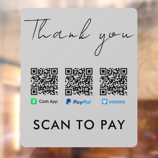 Hartelijk dank voor Venmo Paypal CashApp Scan om g Raamsticker (Vel 2)