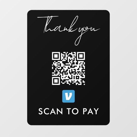Hartelijk dank voor Venmo QR-codescan naar Moderne Raamsticker (Vel)