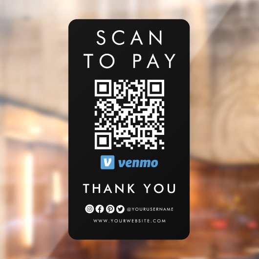 Hartelijk dank voor Venmo Scan om QR Code Modern B Raamsticker (Vel 2)