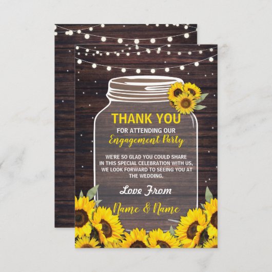 Hartelijk dank voor Verloving Weddenschap Jar Sunf Bedankkaart (Voorkant / Achterkant)