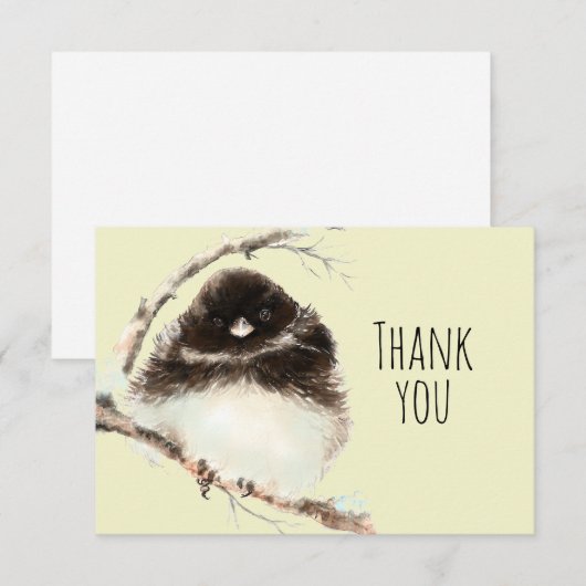 Hartelijk dank voor Waterverf Fluffy Bird Natuur A Bedankkaart (Voorkant / Achterkant)