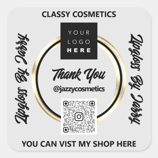 Hartelijk dank voor zakelijke QR-code Logo Golden  Vierkante Sticker (Voorkant)