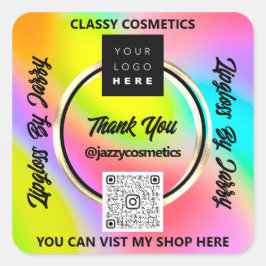 Hartelijk dank voor zakelijke QR-code roze hologra Vierkante Sticker