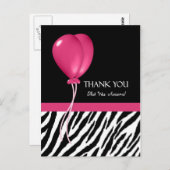 Hartelijk dank voor Zebra Print en roze partijball Briefkaart (Voorkant / Achterkant)